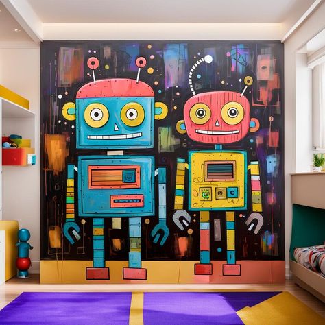 Robot Bedroom, Robot Classroom, Robot Decor, Robot Nursery, Robot Room, Robot Decorations, Robot Theme, Robot Print, Kids Room Murals