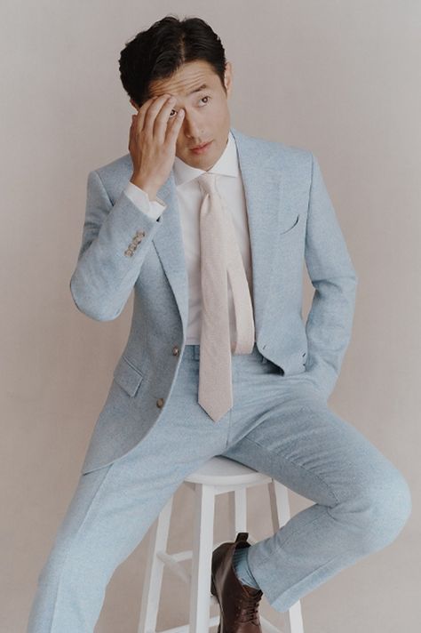 Pastel Mens Fashion, Blue Tweed Wedding Suits, Blue Tuxedo Wedding, Pastel Blue Wedding, Blue Mens Suit, Wedding Guest Suits, Suit For Men Wedding, Blue Tux, Light Blue Suit