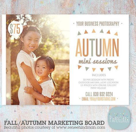 Fall Mini Session Marketing Board  Photoshop by PaperLarkDesigns Free Font Websites, Mini Session Template, Photography Mini Sessions, Fall Mini Sessions, Fall Mini, Mini Session, Photoshop Cs6, Photoshop Template, Mini Sessions