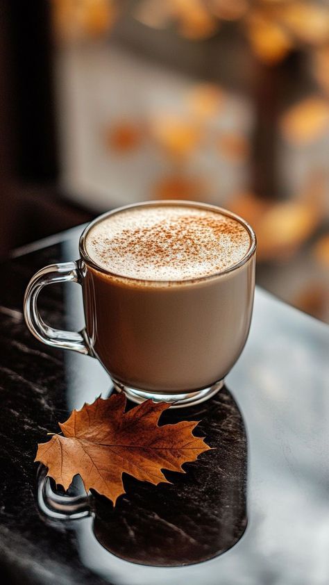 Fall Coffee Photography, Maple Latte Recipe, Easy Coffee Drinks, Maple Latte, Affogato Coffee, Recipe For Fall, Easy Coffee Recipes, Coffee Cup Art, Morning Coffee Images