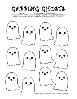 Have your students write target words on each ghost and follow the directions for producing them at the sound and sentence levels. Can be used as a language activity as well. Macaroon Template, Piping Templates, Black Cat Skeleton, Autumn Ghost, Ghost Template, Royal Icing Templates, Macaron Template, Imprimibles Halloween, Spider Pumpkin