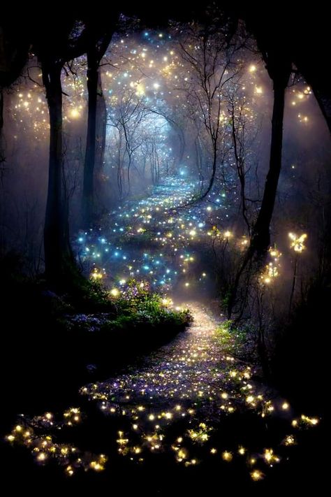 Magical Photography Fantasy Nature, Fantasy Places Mystic Magical Forest, Fairy Lights Aesthetic, Celestial Garden, Lights In The Dark, Dreamlight Valley Ideas, Magical Photography, Castle Floor Plan, Android Wallpaper Black