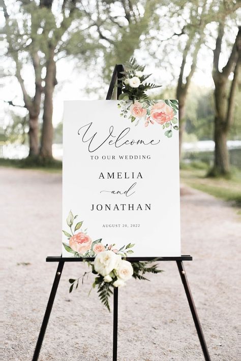 Peach Wedding Welcome Sign Template Coral Wedding Welcome | Etsy Large Wedding Signs, Burgundy And Blush Wedding, Rose Gold Bridal Shower, Gold Graduation Party, Marsala Wedding, Printable Wedding Sign, Welcome Sign Template, Gold Bridal Showers, Bridal Shower Welcome Sign