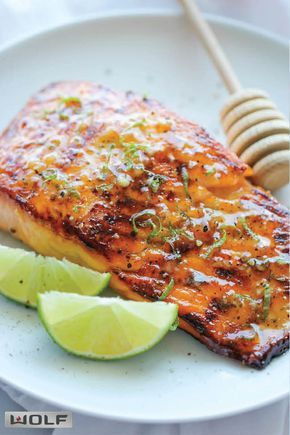 Honey Glazed Salmon - The easiest, most flavorful salmon you will ever make. And that browned butter lime sauce is to die for! Honey Glazed Salmon, Garlic Butter Salmon, Butter Salmon, Honey Glazed, Lime Sauce, Browned Butter, Glazed Salmon, Rosh Hashanah, Grilled Salmon