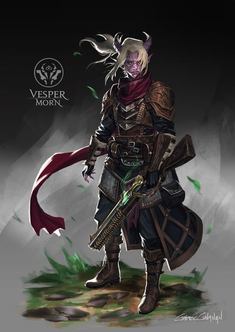 ArtStation - D&D Character Design and Illustration - Vesper Morn D&d Warlock Art, Dnd Gunslinger Art, Gunslinger Warlock, Tiefling Gunslinger, Demon Hunter Art, Male Character Design Art, Pathfinder Character Art, Modern Dnd, Pathfinder Rpg Characters