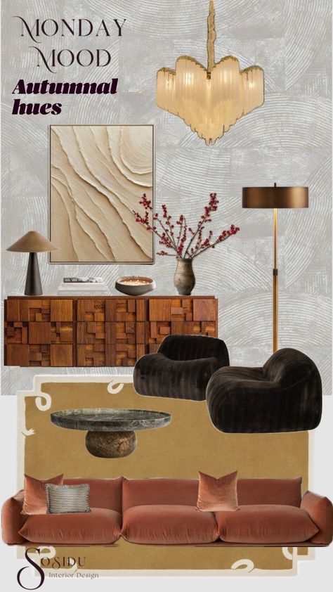 Autumn is here and we’re fully embracing the cosiness and warmth of this years autumanal colour palette #homedecor #interiordesign #autumaesthetic #autumnalvibes Apartment Decorating Hacks, Autumn Interior, Mood Board Interior, Interior Design Mood Board, New York Apartment, Apartment Decor Inspiration, Apartment Design, Interior Design Studio, Bedroom Makeover