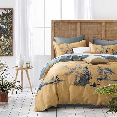 Asian-inspired vintage print duvet cover set. A unique combination of exotic botanical prints in calm muted shades that will transform your bedroom into a serene tropical oasis with a modern feel. | Bungalow Rose Chinoiserie Nature Intricate Fauna Bird Duvet Cover Set blue | Home Decor | C004709138 | Wayfair Canada Boho Bedroom Theme, Chinese Bedroom Ideas, Open Kitchen Partition Ideas, Kitchen Partition Ideas, Asian Inspired Bedroom, Asian Bedroom Decor, Teal Duvet, Sweety Pie, Lodge Bedroom