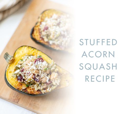 Want lots of flavor with your fiber? This Stuffed Acorn Squash recipe will do the trick! Acorn squash — with its yellow-orange flesh that tastes both sweet and nutty — is a fantastic source of vitamins, minerals, and fiber. Add to it the protein of quinoa, the added fiber of chickpeas, and all the other … Stuffed Acorn Squash Recipes, Squash Recipes Healthy, Acorn Squash Recipes Healthy, Acorn Squash Recipe, Danette May, Stuffed Acorn Squash, Acorn Squash Recipes, Fall Recipes Healthy, Squash Recipe