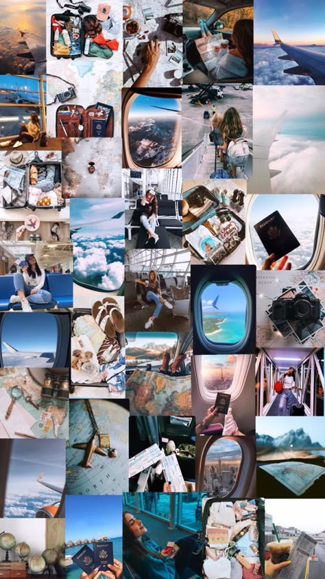 #aesthetic #wallpaper #collage #travel #adventure #airplane #airport #world #coffee #life #vacation Adventure Wallpaper Travel, Collage Of Travel Photos, Traveling Aesthetic Collage, Travel Vision Board Collage, Travelling Mood Board, Flight Attendant Collage, Travel Manifestation Wallpaper, Travel Collage Aesthetic, Adventure Aesthetic Wallpaper