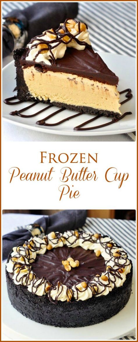 Frozen Peanut Butter Cup Pie. A luscious creamy frozen peanut butter cup pie that's easy to make without an ice cream maker. Frozen Peanut Butter Pie, Peanut Butter Cup Pie, Frozen Pies, Cup Pie, Frozen Peanut Butter, Party Food Easy, Chocolate Peanut Butter Pie, Rock Recipes, Frozen Dessert Recipe