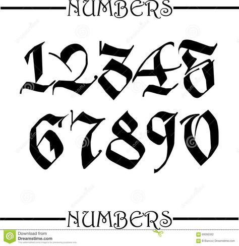 Illustration about Set of gothic style numbers. Illustration of elegant, background, clip - 69393332 Gothic Numbers Font, Lettering Numbers Tattoo, Fancy Numbers Fonts, Gothic Numbers, Tattoo Number Fonts, Calligraphy Numbers, Numbers Illustration, Number Tattoo Fonts, Tattoo Lettering Alphabet