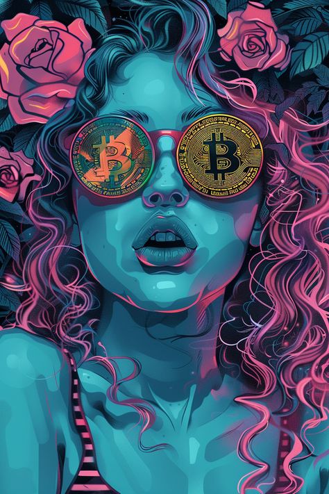 Bitcoin Haze: Neon Dreams Crypto Wallpaper, Soft Neon, Watercolor Art Face, Unique Iphone Wallpaper, Pop Art Images, Pop Art Women, Digital Portrait Art, Abstract Art Wallpaper, Pop Art Wallpaper