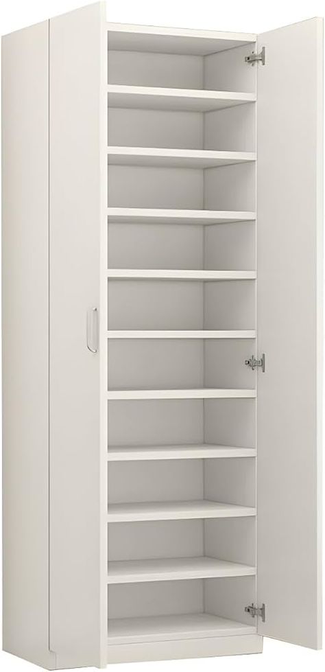 Amazon.com: LITFAD Modern Shoe Storage Cabinet Solid Wood Shoe Rack with Doors and Shelves Large Capacity Moisture-Proof Shoe Cabinet - White 23.6" L x 12.6" W x 70.9" H : Home & Kitchen Long Shelves For Shoes, Adjustable Shoe Shelves, Shoe Storage Solutions Closet, Shoe Organizer For Garage, Shose Design Shelf With Door, Shoe Racks Closet, Closed Shoe Storage Ideas, Shoe Storage Garage Ideas, Bookcase Shoe Storage