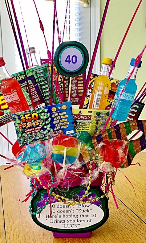 40th Birthday Basket, 40th Birthday Gifts Diy, Beer Can Cakes, 40th Birthday Funny, Birthday Basket, Retro Candy, Birthday Gift Baskets, Diy Gifts For Friends, 40th Birthday Cakes