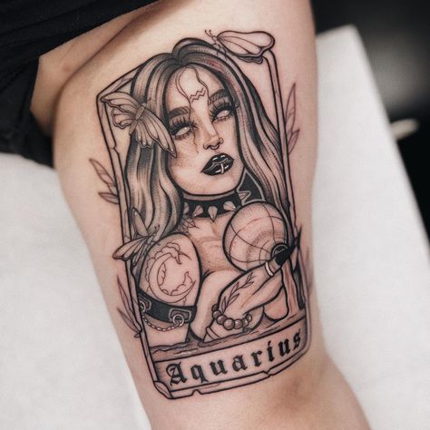 Tarot Card Tattoo Ideas, Tarot Card Tattoos, Aquarius Tattoo Ideas, Aquarius Tattoo Designs, Card Tattoo Ideas, Aquarius Symbol Tattoo, Card Tattoos, Aquarius Tattoos, Mujeres Tattoo