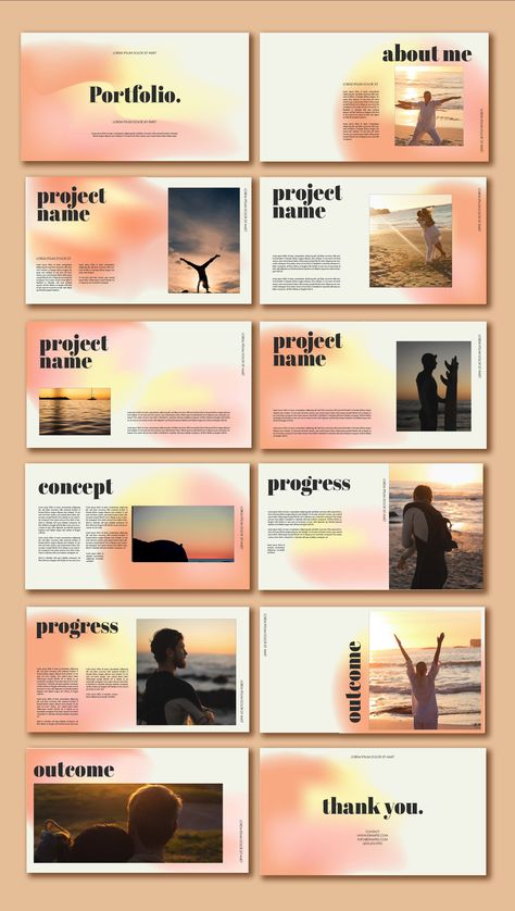 A collection of my favorite pastel and peachy gradient designs. Perfect for creating a stylish and modern look for your website, blog, or social Gradient Presentation Design, Gradient Portfolio, Gradient Presentation, Gradient Powerpoint, Ppt Template Design, Corporate Profile, Branding Portfolio, Business Proposal Template, Portfolio Presentation