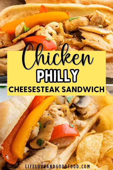 Cut some calories and fat by swapping shaved beef for juicy sliced chicken breast in these Chicken Philly Cheesesteak Sandwiches for guilt-free indulgence! The tender chicken, melty provolone cheese, sautéed onions, simple seasoning blend, mushrooms, and colorful bell peppers make an irresistible flavor combination. Trust me– You won't be missing the fatty beef of a traditional cheesesteak! Chicken Philly Cheesesteak Crockpot, Shaved Chicken, Philly Cheesesteak Sandwiches, Shaved Beef, Chicken Philly Cheesesteak, Philly Sandwich, Cheesesteak Sandwiches, Chicken Breast Sandwich, Chicken Cheesesteak