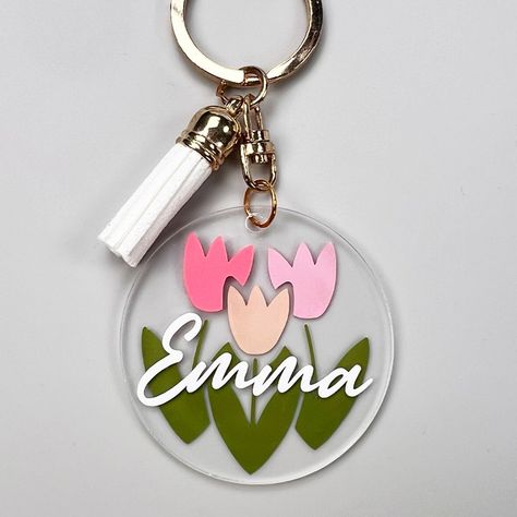 Tulip Acrylic Keychain Acrylic Keychains Diy Cricut, Acrylic Keychain Design, Keychain Box, Box Project, Acrylic Keychains, Diy Craft Tutorials, Tulip Design, Keychain Design, Diy Cricut