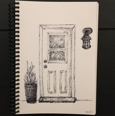 Door Drawing Sketch, Doorway Drawing, Door Doodle, Easy Pen Drawing, Doors Drawing, Doorway Entrance, Paintings Nature, House Doodle, Ink Pen Art