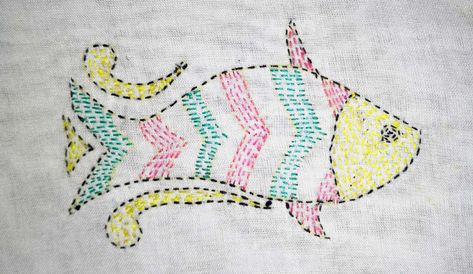 #kantha #fish #motif #embroidery #traditional #mansibhayani Kantha Embroidery Designs, Katha Stitch, Embroidery Traditional, Motif Embroidery, Fish Motif, Kantha Embroidery, Traditional Embroidery, Kantha Work, Embroidery Motifs