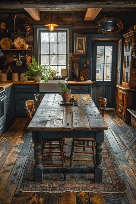 Blue Kitchen Accents, Kitchen Corners, Dapur Rustic, Prim Kitchen, English Cottage Kitchens, Colonial Kitchens, Cottage Kitchen Design, Vermont House, Primative Decor