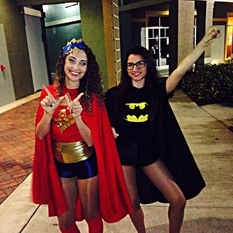 Wonder Woman and Bat woman halloween costume Bat Girl Costume, Bat Woman, Halloween Duos, Bat Girl, Batgirl Costume, Super Girl, Group Costumes, Batgirl, Halloween Girl