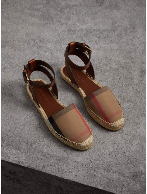 Burberry Leather and House Check Espadrille Sandals Burberry Espadrilles, T Bar Shoes, Women Footwear, Women High Heels, Footwear Design, Footwear For Women, Ladies Sandals, Women Flats, Bootie Sandals