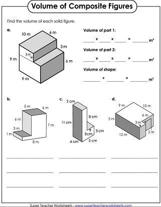 Volume of Composite Figures Worksheet Area Of Composite Figures, Composite Figures, Composite Shapes, Volume Worksheets, 5th Grade Worksheets, Comparing Numbers, Teacher Helper, Spelling Worksheets, Map Skills