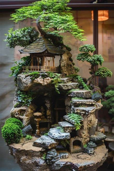 Search Miniature Zen Garden, Tiny Garden Ideas, Kolam Air, Garden Fairies Figurines, Indoor Water Garden, Moss Decor, Tiny Garden, Fairy Garden Designs, Bonsai Art