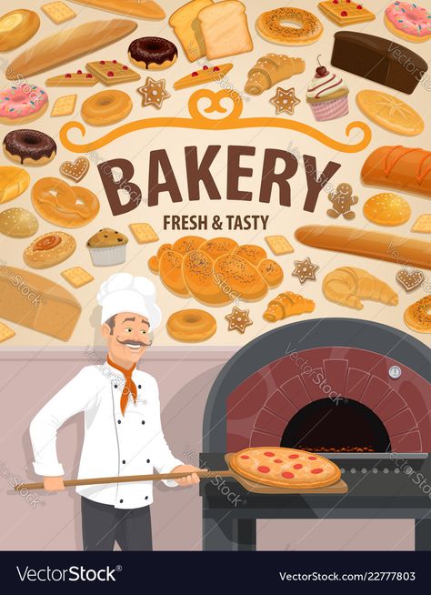 Wheat Vector, Bread And Pastry, Baking Pizza, Pizza Vector, Bun Cake, Baker Man, Pizza Shop, Donut Dessert, Biscuit Bread