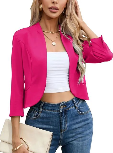 Amazon.com: Women's Cropped Blazer Fashion 2023 Casual, Casual Office Style, Royal Blue Blazers, Blazer Casual, Cropped Blazer Jacket, Blazer Jackets For Women, Work Jacket, Cropped Blazer, Short Suit