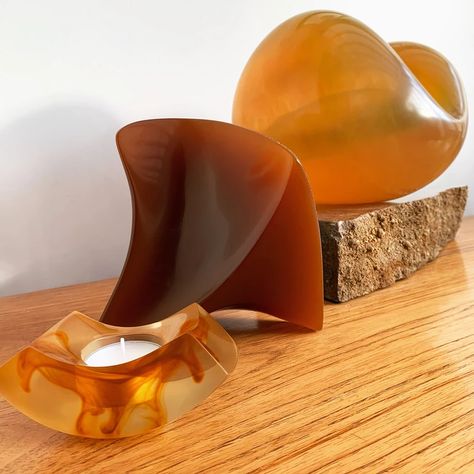 Amber resin sculpture Amber Resin, Side Board, Rental Decorating, Resin Sculpture, My Side, Candle Holder, Amber, Candle Holders, It Cast