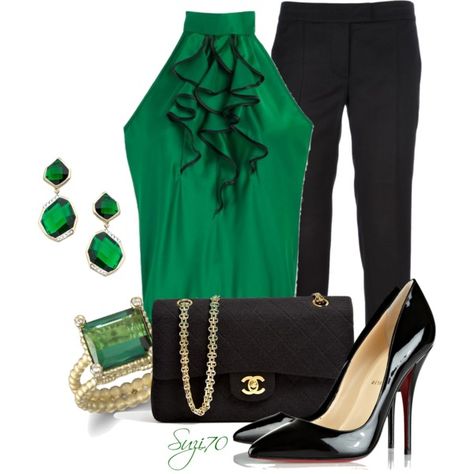 Emerald Green Blouse Outfit Classy, Emerald Green Top Outfit, Winter Outfits Polyvore, Green Top Outfit, Office Clothes, Boat Cruise, Glamorous Outfits, Summer Colours, Lovely Fashion