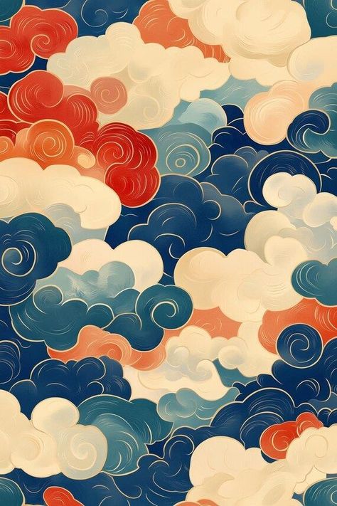 Custom Canvas Print of Whimsical Colorful Clouds Inspired by Japanese Ukiyo-e Art for Modern Home Decor by CustomCanvasCurators 🎨✨ Elevate your space with our stunning Custom Canvas Print, inspired by traditional Japanese Ukiyo-e art. The whimsical cloud motifs and vibrant colors bring a touch of tranquility and elegance, perfect for your living room, bedroom, or creative studio. Each piece is crafted with premium materials for long-lasting beauty. Bring a touch of serene art into your home... Clouds Japanese Art, Japanese Moon Art, Sailor Reference, Ukiyoe Design, Japanese Clouds, Floating Art, Japanese Inspired Art, Geometric Design Art, Colorful Clouds