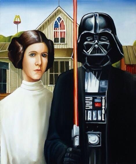 Star Wars' spoof on Grant Woods' "American Gothic". American Gothic Painting, American Gothic Parody, Grant Wood American Gothic, Grant Wood, American Gothic, Star Wars Film, Art Parody, Famous Artwork, Star Wars Humor