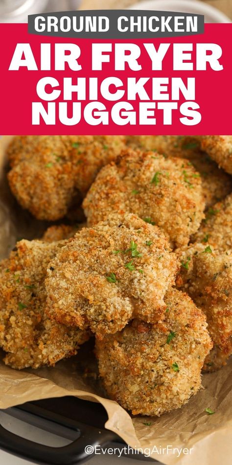 Homemade Air Fryer Chicken Nuggets - Everything Air Fryer and More Air Fryer Ground Chicken, Healthy Ground Chicken Nuggets, Ground Chicken Air Fryer Recipes, Ground Chicken Nuggets Air Fryer, Ground Turkey Nuggets Air Fryer, Homemade Air Fryer Chicken Nuggets, Chicken Nuggets Ground Chicken, Ground Chicken Nuggets, Homemade Chicken Nuggets Ground