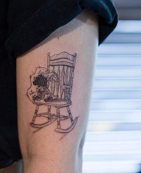 Wave in a rocking chair tattoo. Tattoo Chair, 100 Tattoo, Traditional Tattoo Sleeve, Best Tattoos For Women, About Tattoo, Book Tattoo, S Tattoo, Creative Tattoos, Tattoo Styles