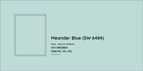 Sherwin Williams Meander Blue (SW 6484) Paint color codes, similar paints and palettes Sw Meander Blue, Sherwin Williams Meander Blue, Meander Blue Sherwin Williams, Sw Loyal Blue, Sw Bracing Blue Paint, Sherwin Williams Meditative Blue, Sw 6240 Windy Blue, Sherwin Williams Paint Colors 2022 Blue, Munsell Color System