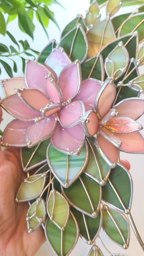 Kara Bussey || Glimpse Glass || stained glass florals | Watch until the end! The results... are worth it... ♡ This is a flashback to June when I made this reboot of my original stained glass moon… | Instagram Glass Succulents, Glass Wallpaper, L'art Du Vitrail, Painted Glass Art, Mosaic Stained, Glass Art Projects, Glas Art, Glass Sculptures, Stained Glass Flowers