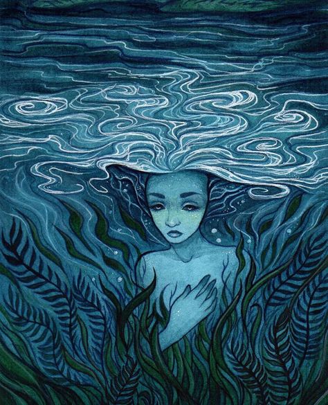 Madalyn McLeod - Artist on Instagram: “I haven't had time for #mermay this year, but here is a Naiad painting from last year called "Into the Depths". One of the pieces for my…” Watercolor And Colored Pencil, Water Fairy, Ink Watercolor, Oracle Deck, Mystical Art, Mermaid Art, Ethereal Art, Hippie Art, Spiritual Art