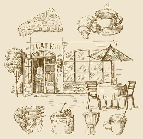 Hand drawn cafe. Vector illustration with hand drawn of cafe #Sponsored , #Paid, #AD, #drawn, #hand, #illustration, #Hand Upside Down Drawing, Atmosphere Drawing, Pen Sketches, How To Sketch, Simple Drawings, Pen Art Drawings, Sketches Ideas, Hand Pictures, Graphite Drawings