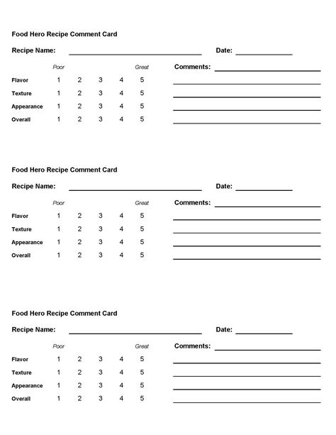 Free recipe testing comment cards from Food Hero! Texture, flavor and appearance included! Fun activity for everyone! Food Hero #recipetesting #freecommentcards Food Critic Template, Food Review Template, Fried Tilapia Recipes, Intervention Activities, Food Competition, Parmesan Crusted Tilapia, Lobster Roll Recipes, Grilling Kabobs, Strawberry Festival