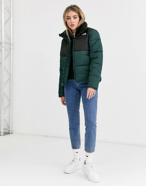 North Face Puffer Jacket Aesthetic, Green Puffer Jacket Outfit, Puffer Jacket Aesthetic, North Face Puffer Jacket Outfit, Green North Face Jacket, Thrift Outfits, Jacket Aesthetic, The North Face Puffer Jacket, North Face Outfits