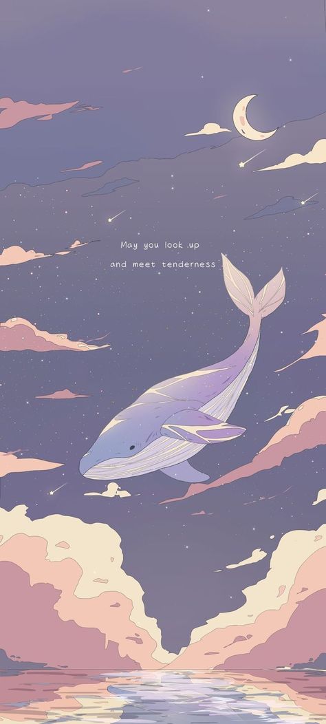 He Wallpapers For Ipad, Whale Cartoon Wallpaper, Whale Wallpapers Aesthetic, Aesthetic Whale Wallpaper, Whale Lockscreen, Dreamy Art Wallpaper, Cute Whale Wallpaper, Cute Lockscreen Wallpaper Kawaii, Sky Art Wallpaper