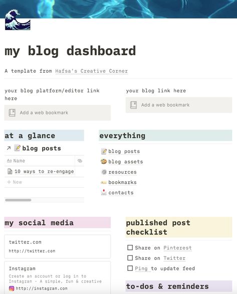 notion template free download Notion For Bloggers, Notion Blog Template, Notion Blog, School Trip Packing, Notion Organization, Notion Tips, Notion Setup, Setup Inspiration, Blog Post Template