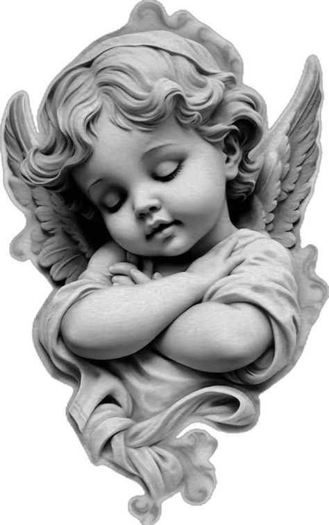 Cherubim Angels Tattoo, Cherub Tattoo Designs, Baby Angel Tattoo, Cherub Art, Angel Statues Sculpture, Text Portrait, Heaven Tattoos, Cherub Tattoo, Traditional Tattoo Designs