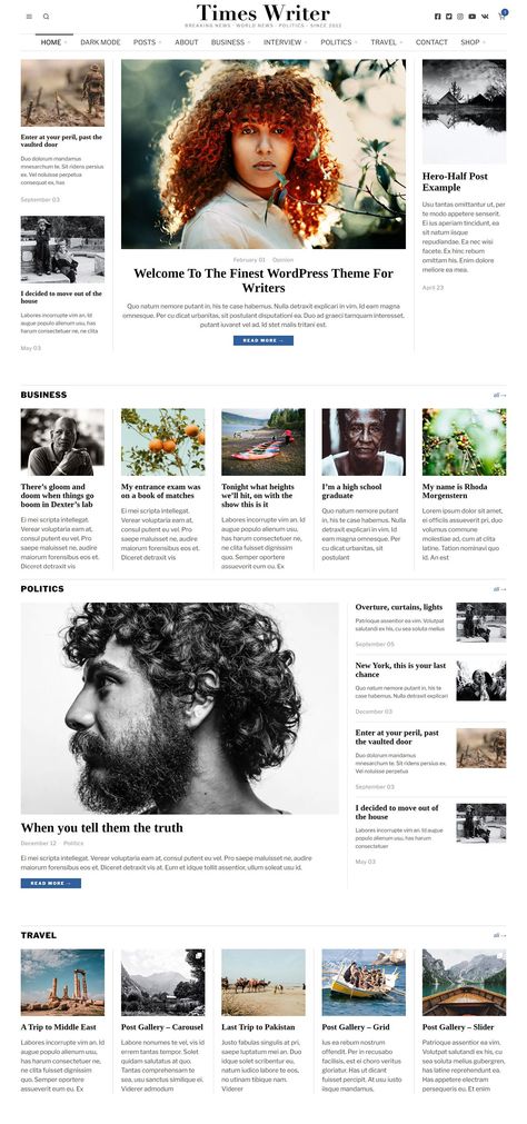 Times Writer - Magazine WordPress Theme Fun Newspaper Design, News Portal Web Design, Newspaper Website Design, Website Blog Design Layout, Newspaper Style Website, Newspaper Design Inspiration, Grid Design Layout, Magazine Website Design, Newspaper Design Layout