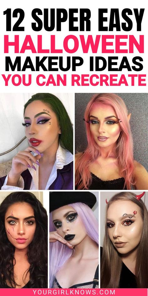 If you suck at creating cool Halloween makeup looks just like me, then girl, here are 12 super easy Halloween makeup looks are 100% everything you can create and still will help you STAND OUT in the party! Check them out else you'll miss them forever, haha | hallowen makeup easy | halloween makeup looks easy | cute halloween makeup easy | halloween makeup easy simple | halloween makeup easy simple last minute | halloween makeup cute | Easy Cute Halloween Makeup, Halloween Makeup Easy Simple, Simple Halloween Makeup Ideas, Easy Skeleton Makeup, Easy Halloween Makeup Looks, Creepy Doll Costume, Maquillage Halloween Simple, Easy Halloween Makeup, Monster Makeup