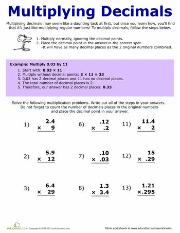 Worksheets: How to Multiply Decimals - have to be a member and only so many free worksheets a month. Decimals Anchor Chart, Multiply Decimals, Decimal Multiplication, Worksheet Math, Multiplying Decimals, Puzzle Worksheet, Math Decimals, Decimals Worksheets, Math Charts