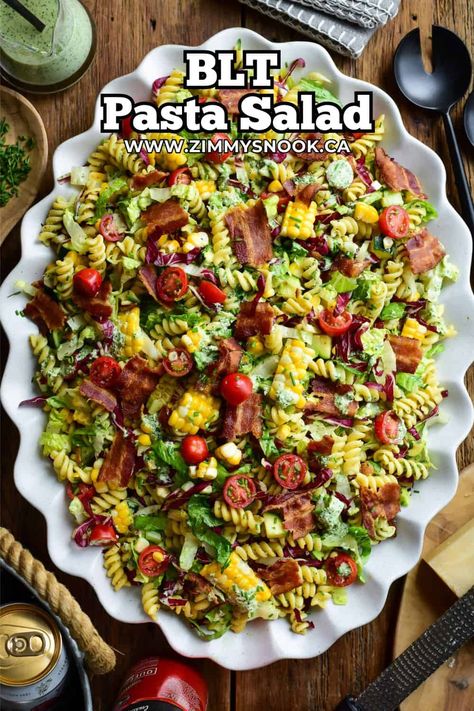 BLT Pasta Salad Healthy Blt Pasta Salad, Blt Pasta Salad Natasha Kitchen, The Tipsy Housewife Blt Pasta Salad, Tangy Tomato Blt Pasta Salad, Ultimate Blt, Blt Pasta, Tomato Pasta Salad, Blt Pasta Salads, Prosciutto Wrapped Asparagus